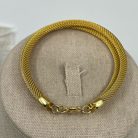 Vintage Rare 1980s Monet Gold-Tone Double Strand Mesh Bracelet - Picture 4 of 14